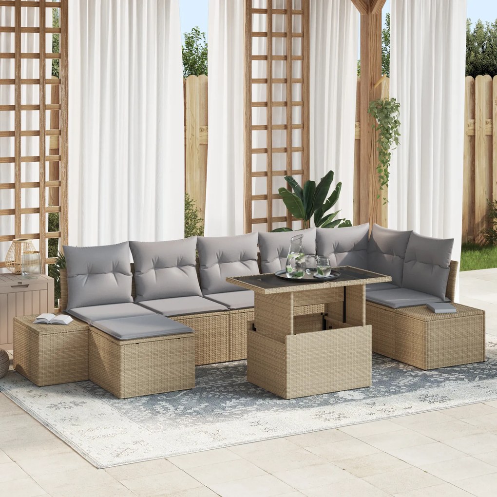 vidaXL Set de canapea de grădină de 8 piese cu perne bej din rattan