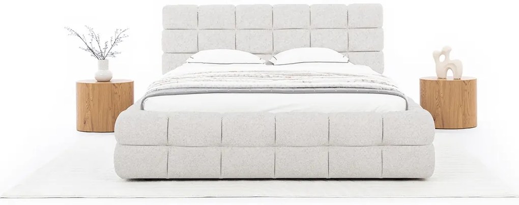 Pat tapițat cu ladă de depozitare Magnelio 160x200 - bej boucle Raven 22
