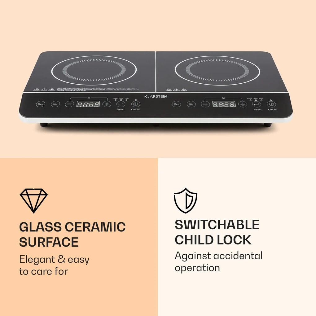 Klarstein VariCook plita dubla, subțire cu inducție 3500 W temporizator 240 ° C Touch