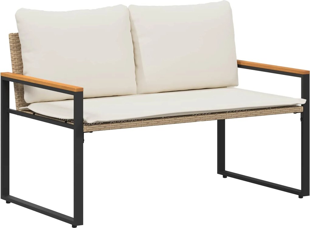 vidaXL bancă cu pernă Bej și alb crem 115 x 65 x 72 cm Ratan