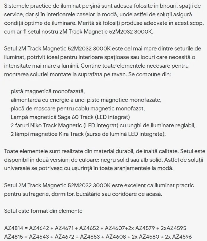 Set 2m sina magnetica monofazata cu iluminat inclus Alfa 52M2032WH alb, 3000K