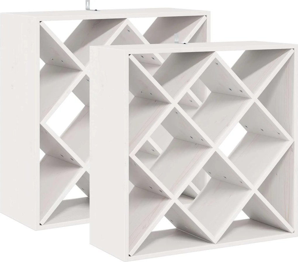 vidaXL Raft pentru vin 2 pcs Alb 62 x 25 x 62 cm Lemn de pin masiv