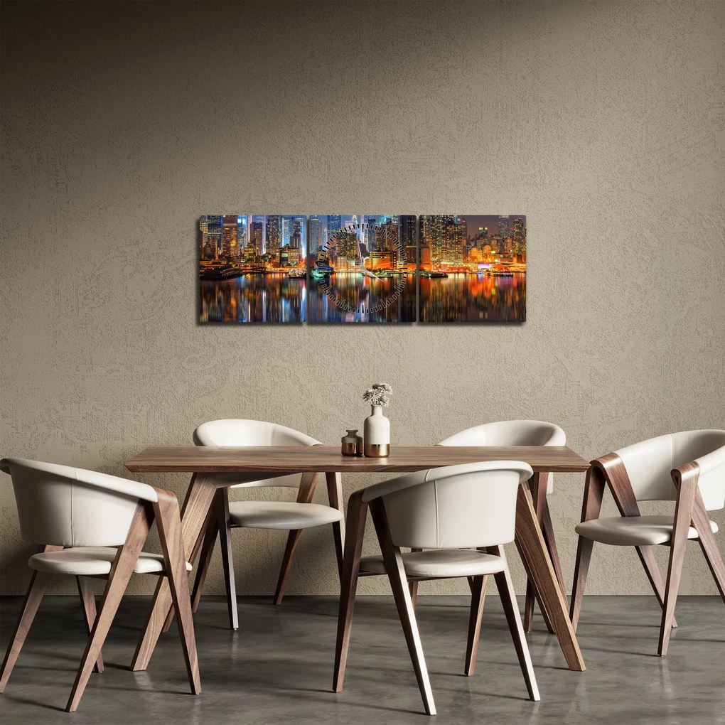 Tablou cu Manhattan noaptea (cu ceas) (90x30 cm)