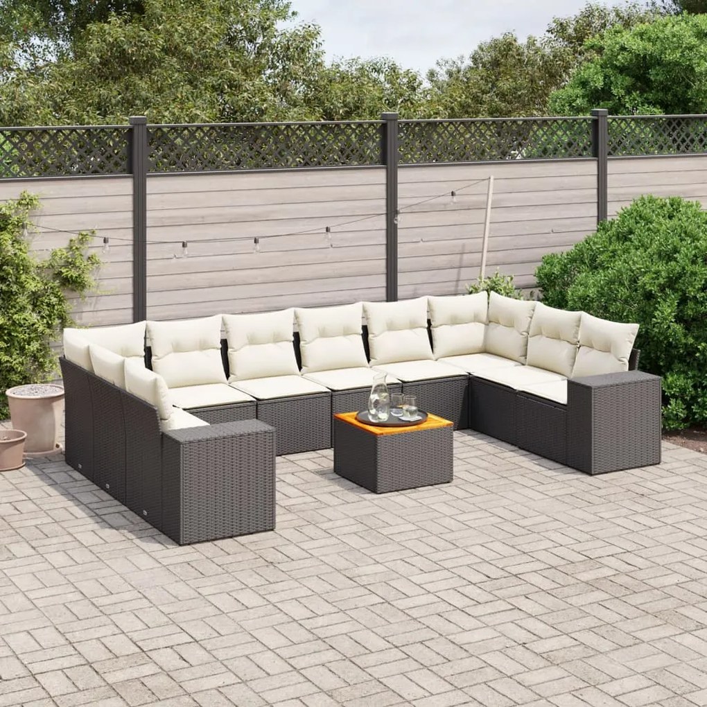 vidaXL Set canapele de grădină cu perne, 11 piese, negru, poliratan