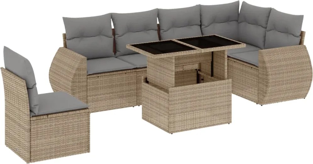 vidaXL Set canapele de grădină, 7 piese, cu perne, bej, poliratan