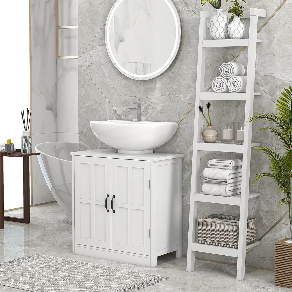 kleankin Mobilier sub lavabou pentru baie mobilier sub chiuvetă cu dublă ușă și raft reglabil, 60x30x60cm, alb | Aosom Romania