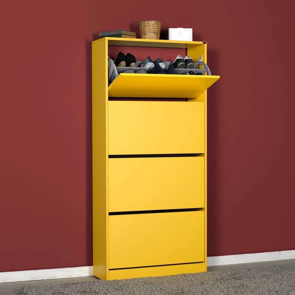 Dulap Pantofi Inalt Adore XL – Pantofar cu Adancime Slim (26 cm) pentru Hol, 4 Compartimente Rabatabile, Capacitate 24 Perechi