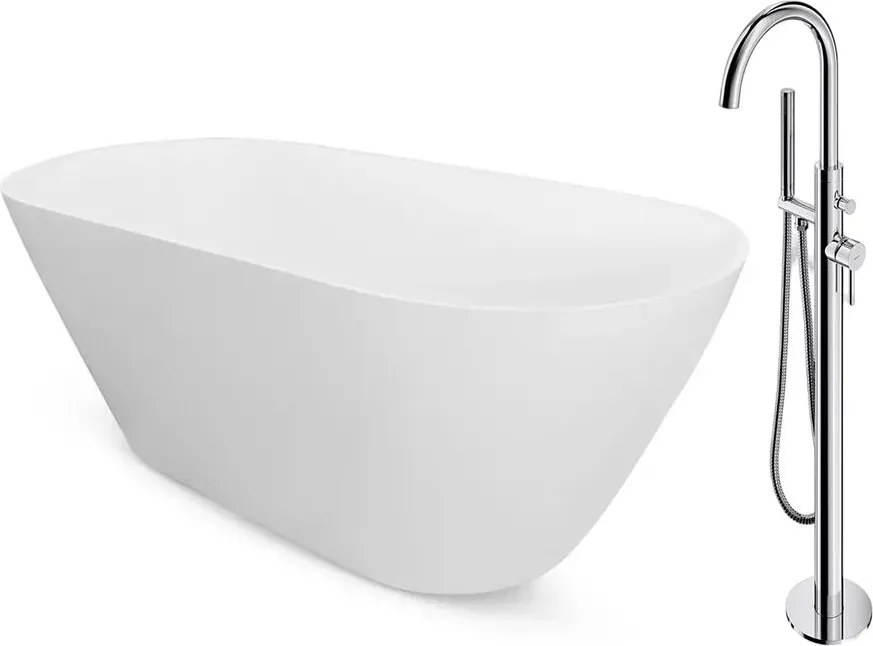 Pachet cada freestanding Besco Moya 170x72 cm alb si baterie cada Omnires Y crom
