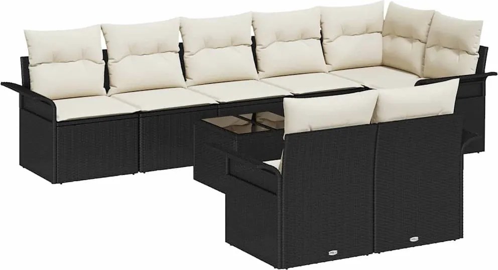 vidaXL Set de canapele pentru grădină 9 pcs Negru poliratan