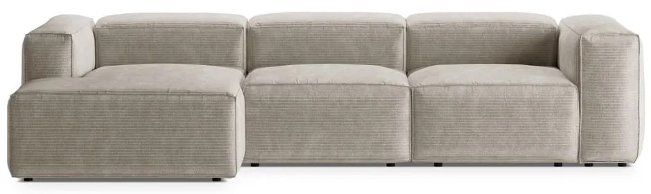 Colțar bej cu tapițerie din catifea reiată (cu colț pe partea stângă/cu șezlong) Bergamo – Cosmopolitan Design