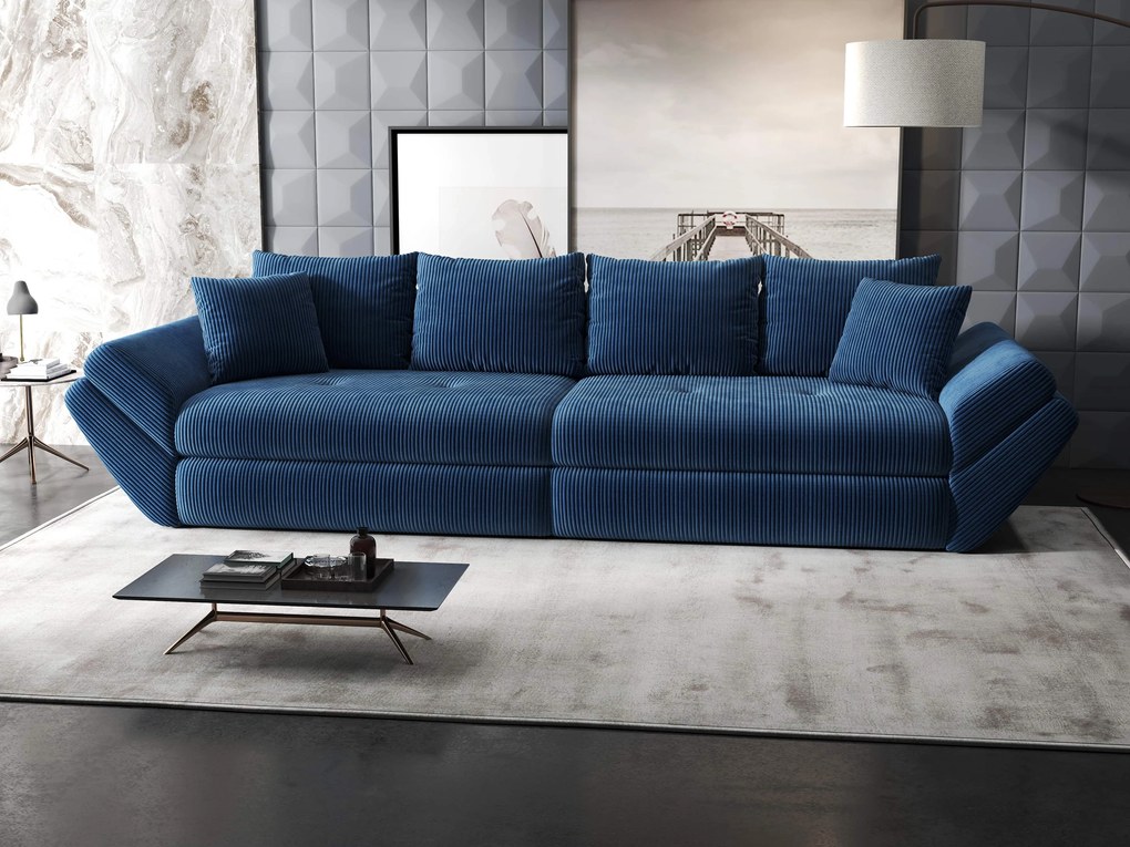 Canapea extensibilă dumonde cu ladă de depozitare si sezut confortabil din spuma high-density, Loana Zoom Albastru 300x100 cm