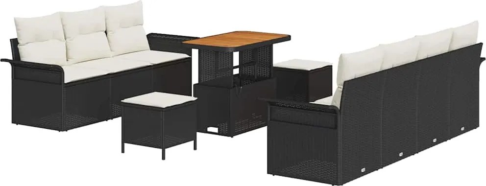 vidaXL Set de canapele pentru grădină cu pernă 10 pcs Negru și Crem