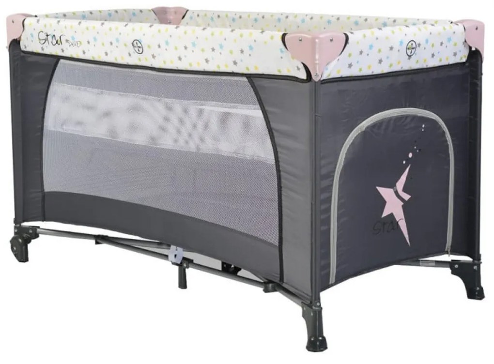 Patut pliant transformabil in tarc copii NOVOKIDS™ Little Star NEST, 60X120 cm, 2 Niveluri, Pliabil, Cu geanta transport inclusa, Fermoar acces