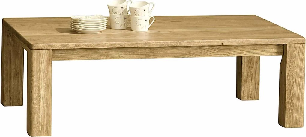 Masă lemn masiv natur cafea Hugo Stejar, 100 × 100 × 39 cm