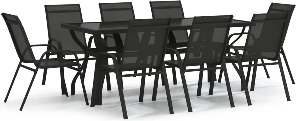 vidaXL Set mobilier de grădină, 9 piese, negru