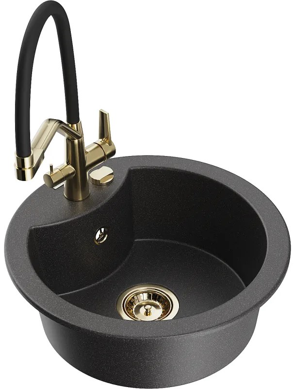 Mexen Diego chiuvetă de bucătărie din granit cu o singură cuvă cu baterie Duo, negru cu pete - 6512-76-671701-57-G