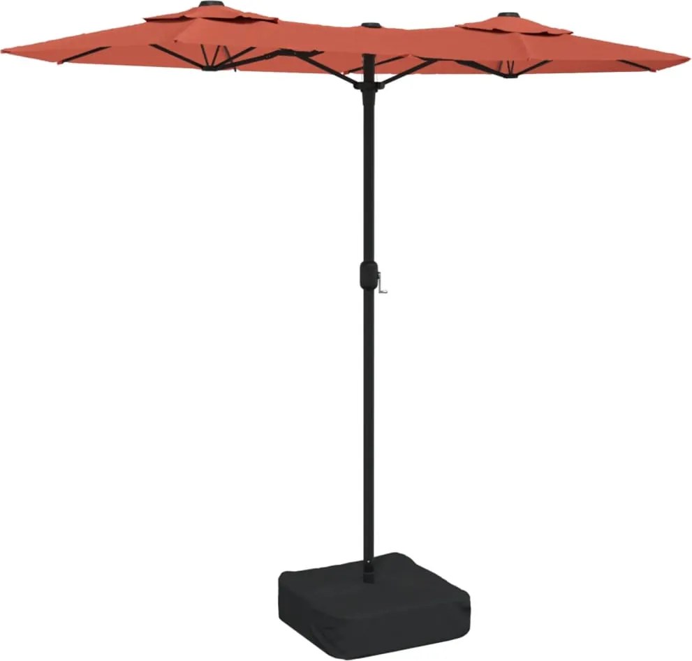 vidaXL Umbrelă de grădină cu două capete/LED-uri, cărămiziu 316x145 cm