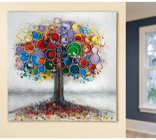 Tablou Tree on Meadow, Multicolor, 80x3.5x80 cm