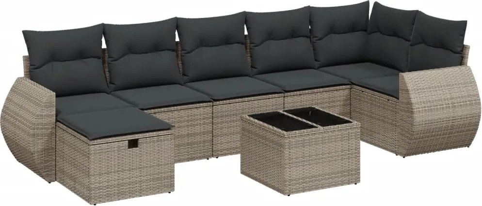 vidaXL Set canapele de grădină cu perne, 8 piese, gri, poliratan