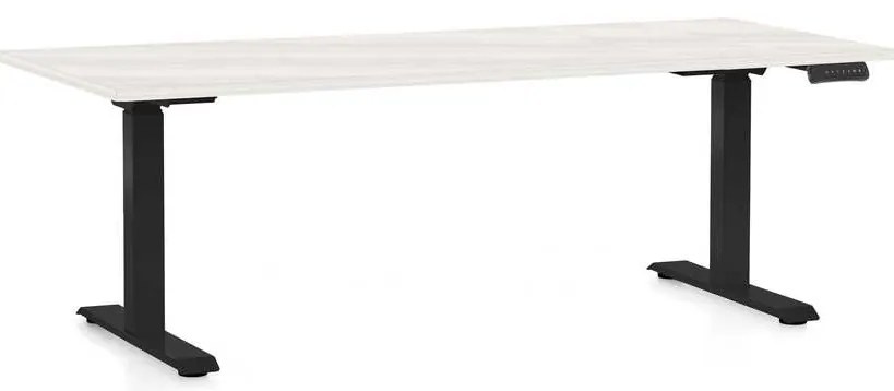Masă înălțime reglabilă OfficeTech C, 180 x 80 cm, picioare negre, frasin alb