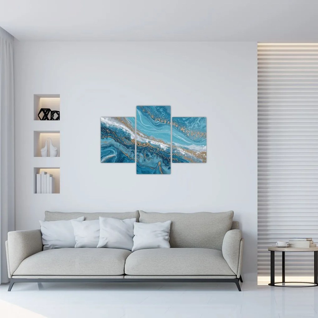Tablou - Marmură bleu cu aur I. (90x60 cm)