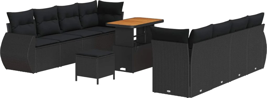 vidaXL Set de canapele pentru grădină cu pernă 11 pcs Negru poliratan