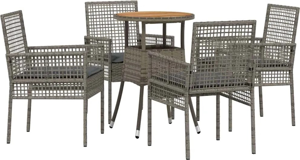 vidaXL Set de masă pentru grădină 5 pcs Gri poliratan