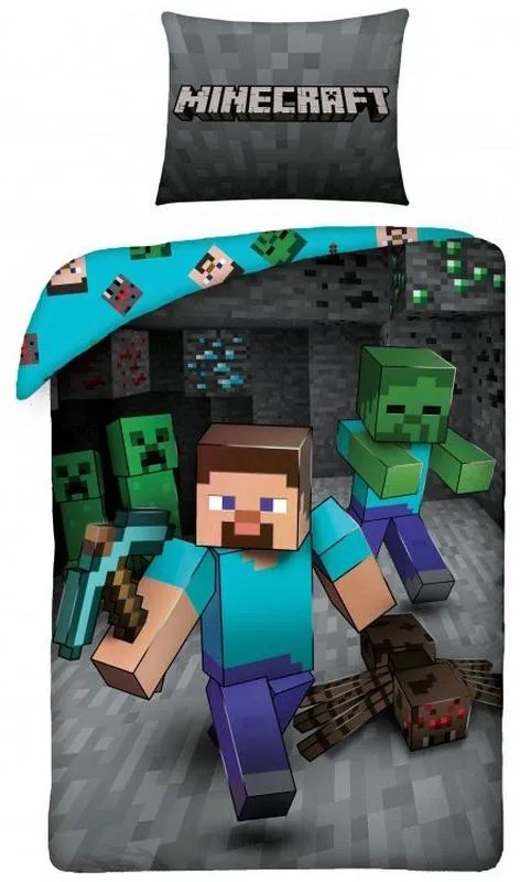 Minecraft Underground husă de pat Miner 140×200cm, 70×90 cm