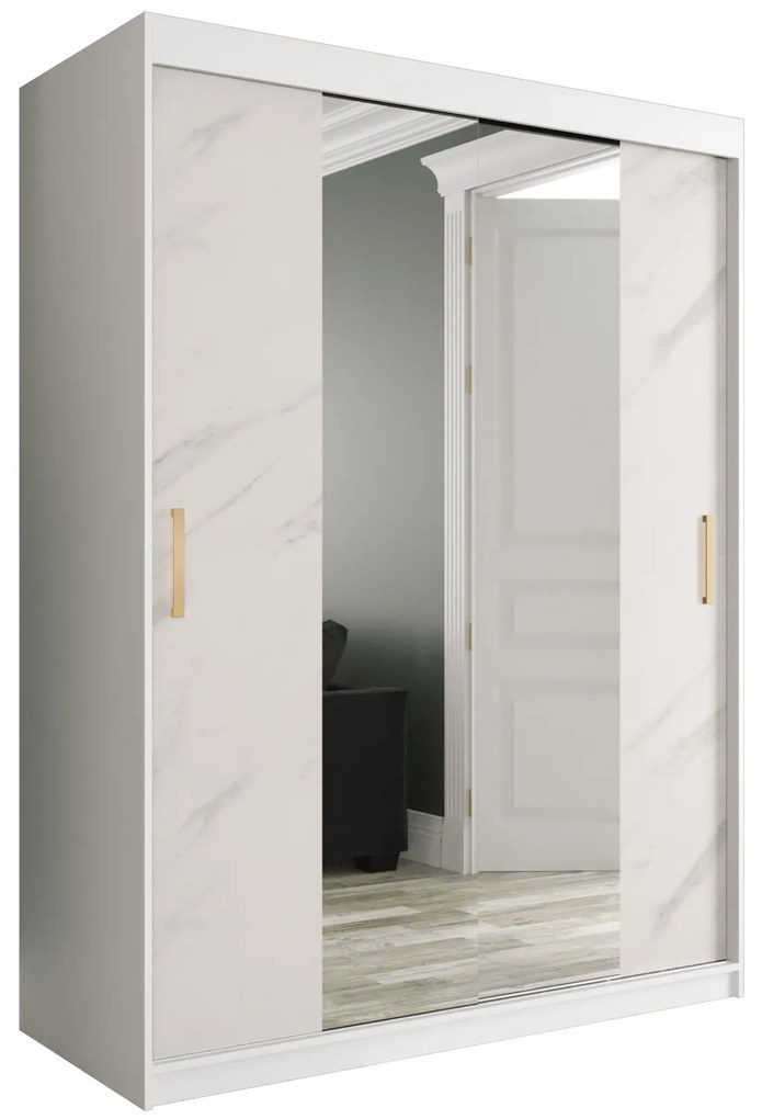 Dulap de haine 150 cm Marbelo T1 (mat alb + marmură albă). 1064568