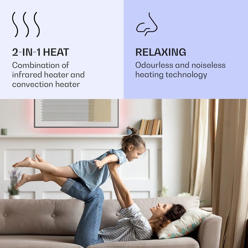 Klarstein Mojave1000 smart, încălzitor inteligent, 2 în 1, Convector cu infraroșu, 120x60cm, 1000W, iluminat RGB