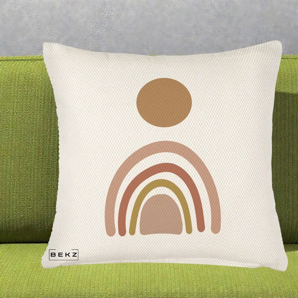 Perna Decorativa Boho Rainbow Sun, 40x40 cm, Crem Reliefat, Husa Detasabila, Perna Inclusa, BEKZ®