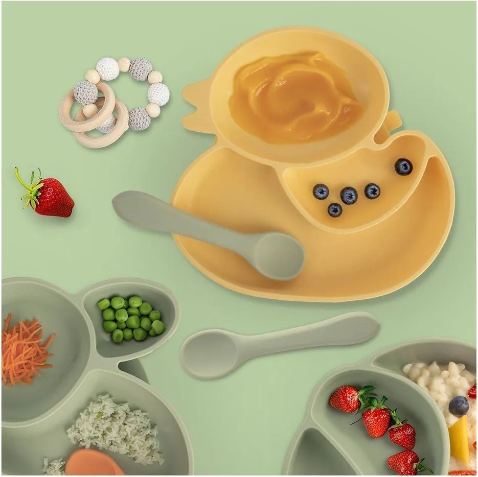 Farfurie pentru copii galbenă din silicon 19x19,5 cm Chicken – Orion