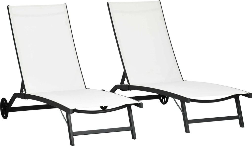 Outsunny Set de 2 Șezlonguri Rabatabile pe 5 Niveluri, Șezlonguri din Aluminiu și Țesătură Respirabilă, 66x165x102 cm, Albastru | Aosom Romania
