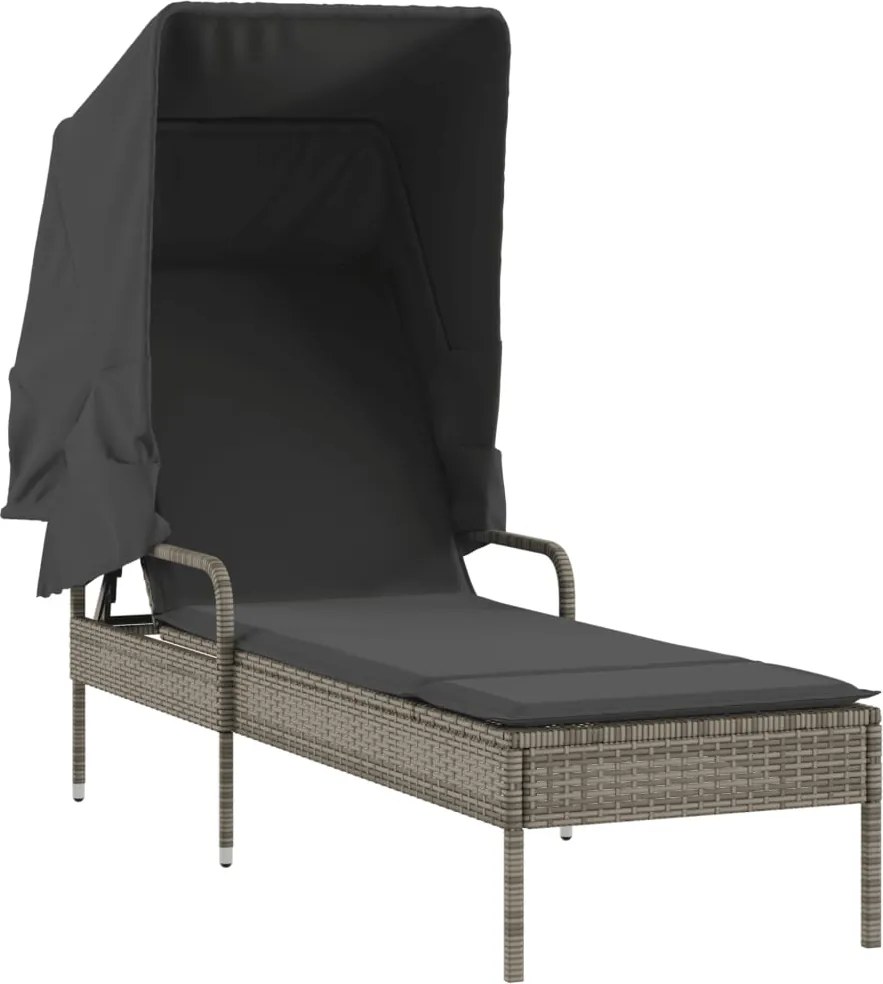 vidaXL Șezlong cu baldachin, gri, poliratan