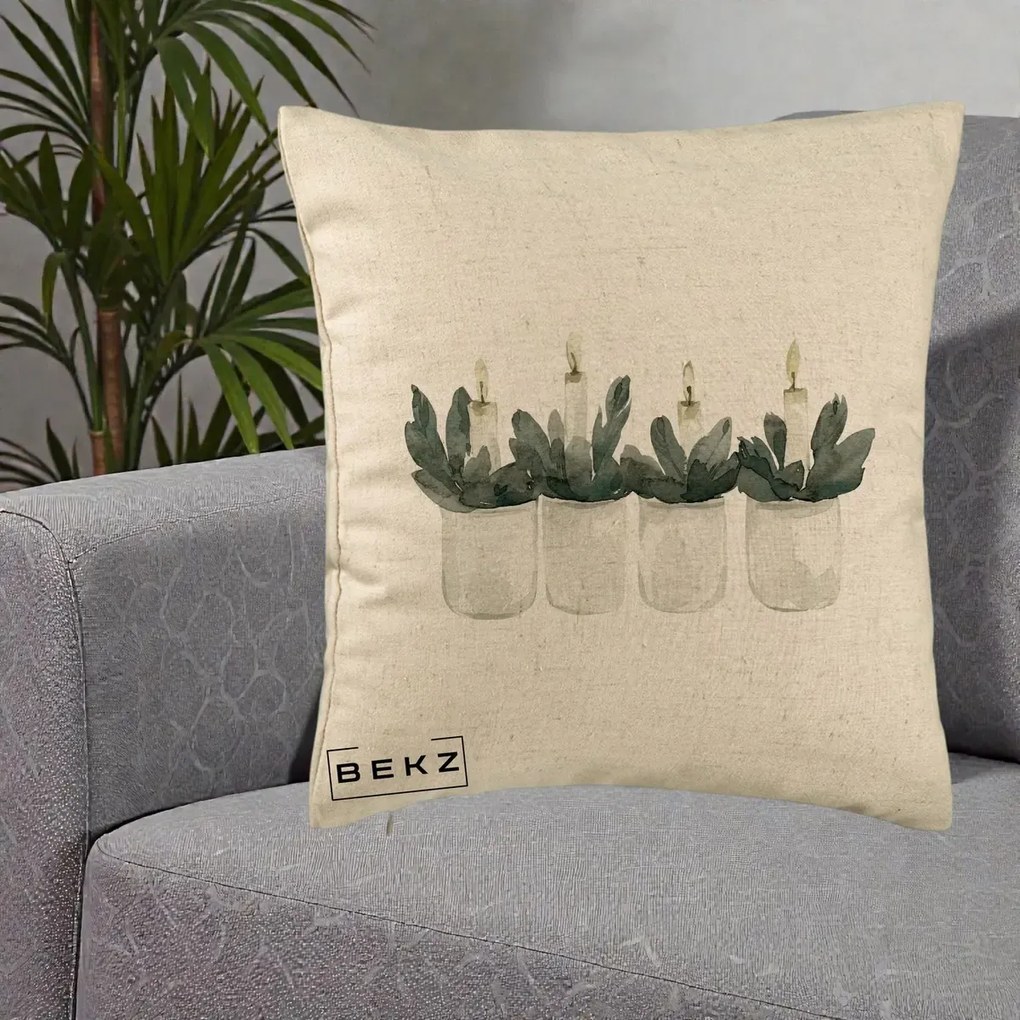 Perna Decorativa Lumanari Advent in Borcane, 40x40 cm, Bej, Husa Detasabila, Perna Inclusa, BEKZ®