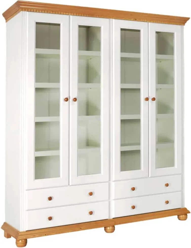 Bibliotecă lemn masiv natur Dublă Celia Alb/, 180 × 45 × 203 cm