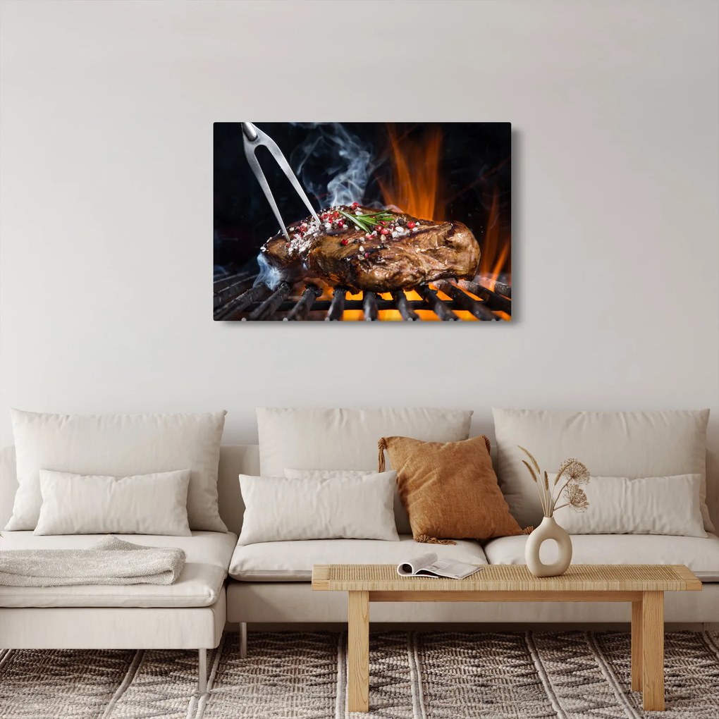 Tablou cu steac pe grill (90x60 cm)