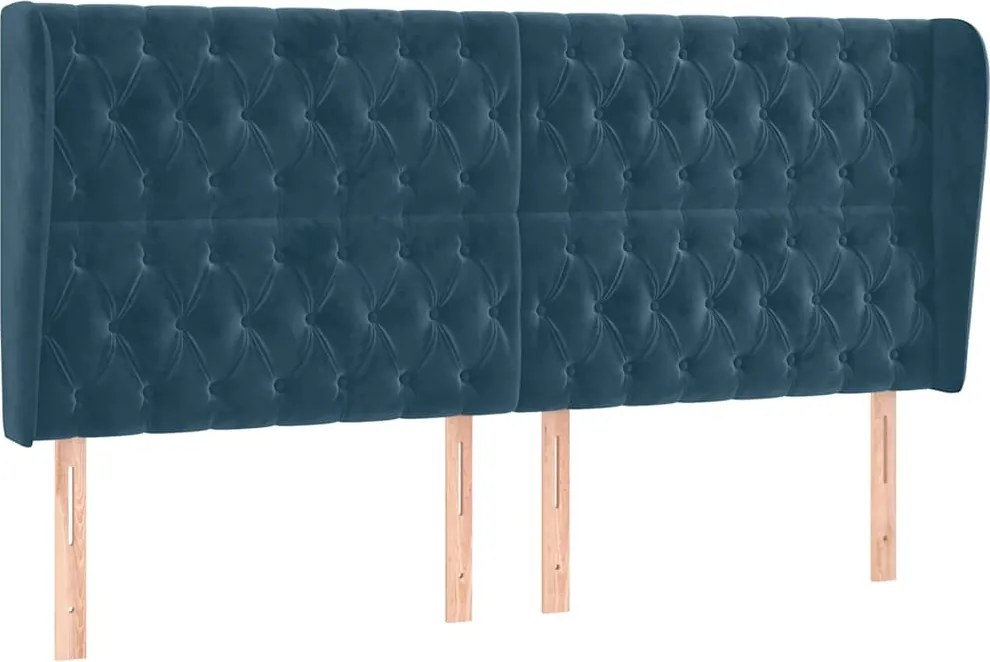 vidaXL Tăblie pat cu urechi albastru închis 183x23x118/128 cm catifea