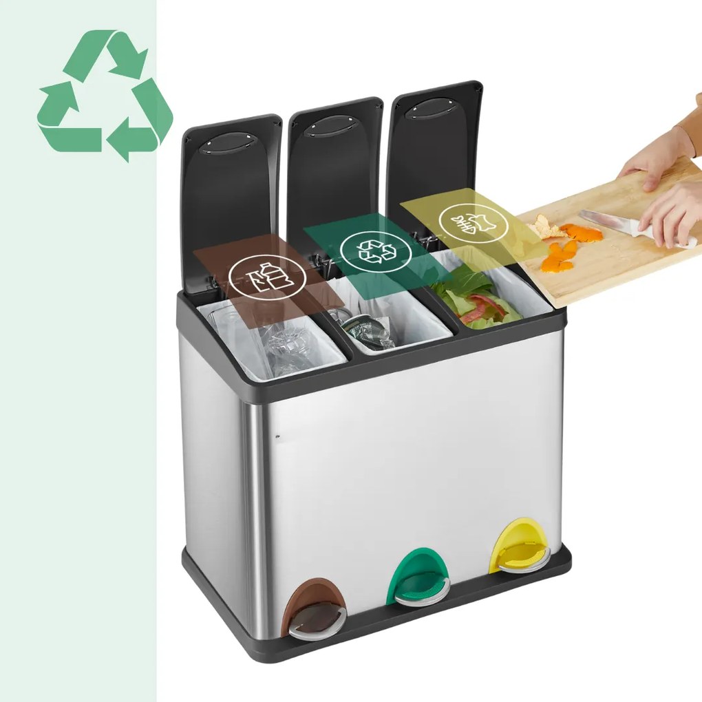 Jurhan Coș de reciclare SORT 24L (3x8L), oțel