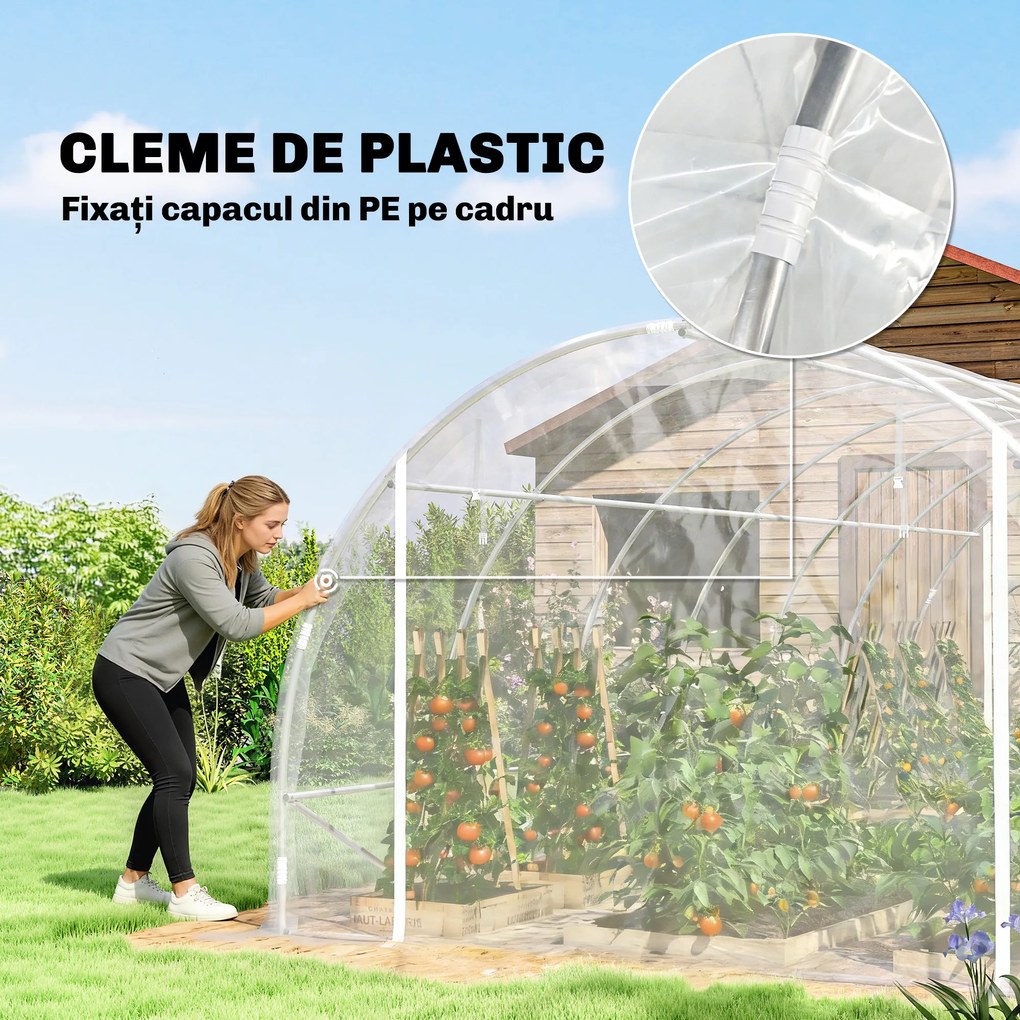 Outsunny Seră de Grădină Tip Tunel 3x6x2 m cu 2 Uși Rulabile, Cadru din Oțel și Acoperire din PE, pentru Legume, Fructe, Flori, Anti-UV, Transparentă | Aosom Romania