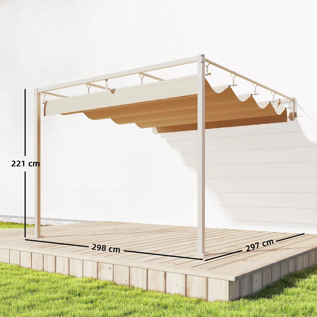 Outsunny Pergolă Gazebo 3x3 m cu Acoperiș Retractabil, Orificii de Drenaj, Pergolă de Grădină din Poliester și Oțel, pentru Patio, Terasă, Exterior, UV30+, Bej | Aosom Romania