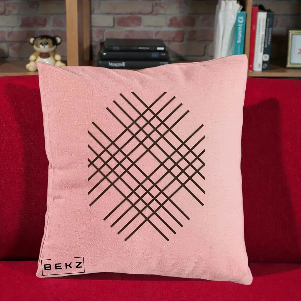 Perna Decorativa Geometric Grid, 40x40 cm, Roz, Husa Detasabila, Perna Inclusa, BEKZ®