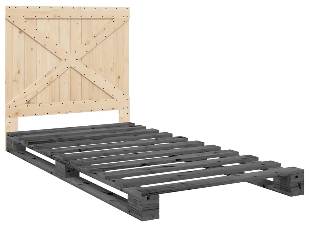 3281581 vidaXL Cadru de pat cu tăblie, gri, 100x200 cm, lemn masiv de pin