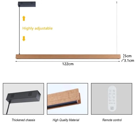 Immax NEO 07303L - Lustră LED dimmabilă pe cablu MADEIRA 26W/230V Wi-Fi Tuya, 122 cm, stejar