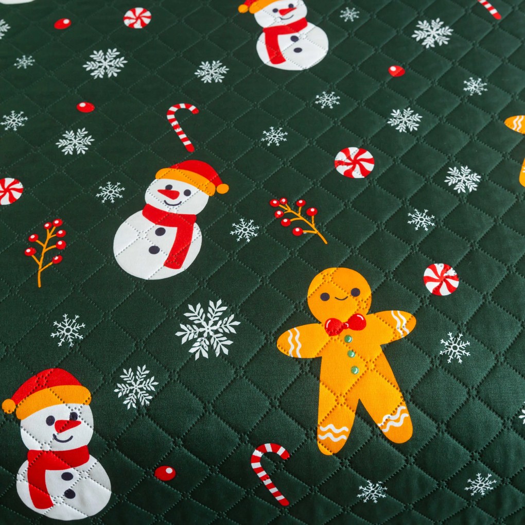 Cuvertura de pat SNOWMAN AND GINGERBREAD, verde Dimensiune: 220 x 240 cm