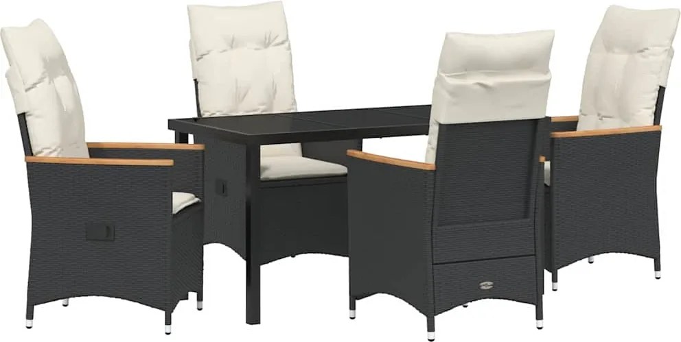 vidaXL Set de masă pentru grădină cu pernă 5 pcs Negru poliratan