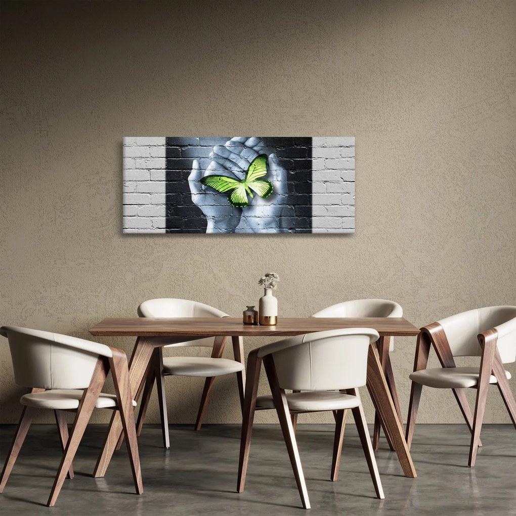 Tablou - Fluture verde în perete (120x50 cm)
