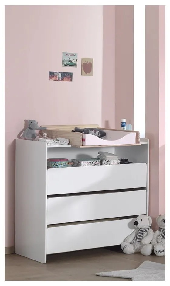 Comodă de copii albă joasă din lemn masiv de pin cu masă de înfășat 90x106 cm KIDDY – Vipack