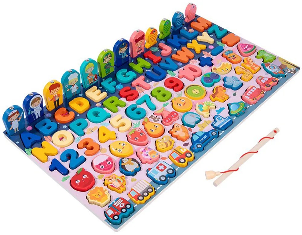 Jucărie Montessori din lemn 6 în 1, educativă și care potrivește formele