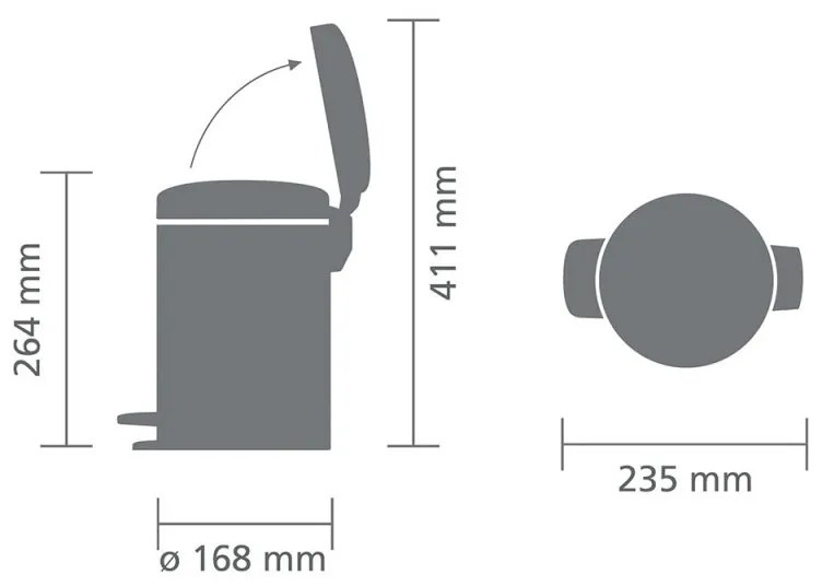 Cos de gunoi cu pedala Brabantia NewIcon 649003, 3 L, Inchidere usoara, Baza antiderapanta, Rezistent la amprente, Inox Mat